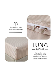 Deals For Less Luna Home 6-Piece Stripe Design Bedding Set without Filler, 1 Duvet Cover + 1 Fitted Sheet + 4 Pillow Cases, King Size, Caramel Beige