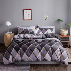 Deals For Less 6-Piece Rhombs Design Bedding Set, 1 Duvet Cover + 1 Flat Bedsheet + 4 Pillow Covers, Black/Grey, Queen/Double