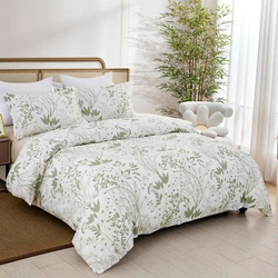 Deals For Less Luna Home 6-Piece Green Plant Leaf Design Duvet Cover Set, 1 Duvet Cover + 1 Flat Sheet + 4 Pillow Cases, Queen, Green