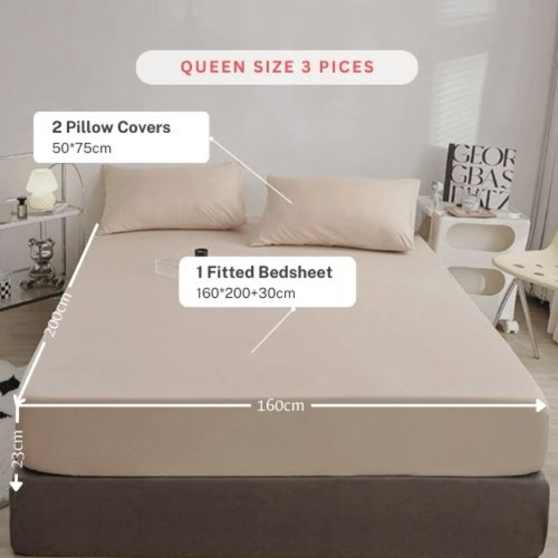 Luna Home 3-Piece Fitted Sheet Set, 1 Fitted Sheet + 2 Pillow Covers, King, Beige