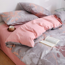 Deals For Less Luna Home 6-Piece Reversible Leaves Design Gray Blush Bedding Set Without Filler, 1 Duvet Cover + 1 Flat Sheet + 4 Pillow Cases, King, Grey