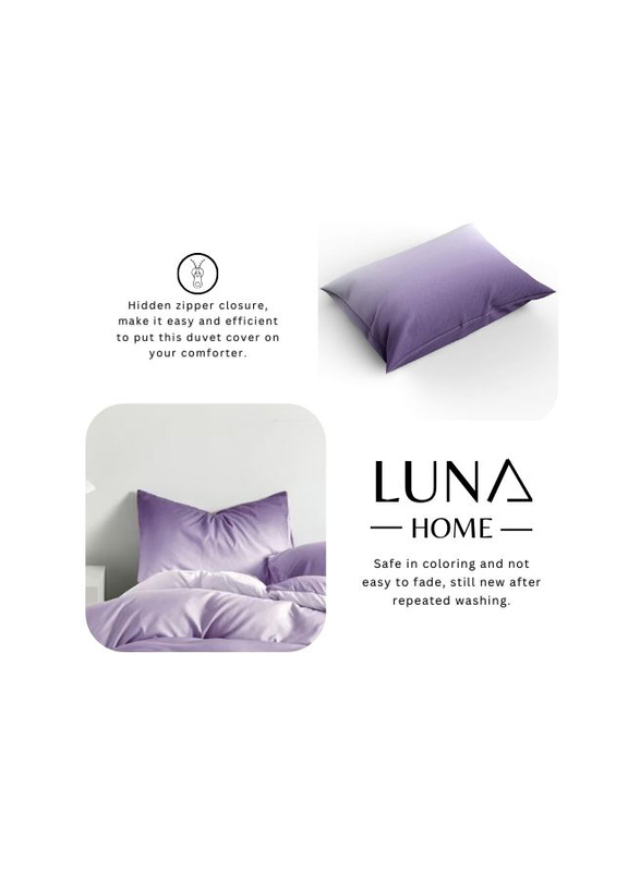 Luna Home 6-Piece Duvet Cover Set, 1 Duvet Cover + 1 Fiat Sheet + 4 Pillow Covers, Queen, Ombre Royal Purple