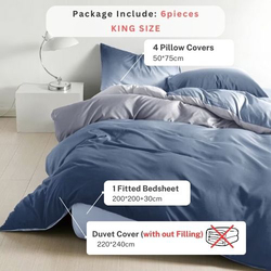 Luna Home 6-Piece Duvet Cover Set, 1 Duvet Cover + 1 Fitted Sheet + 4 Pillow Covers, King, Ombre Blue