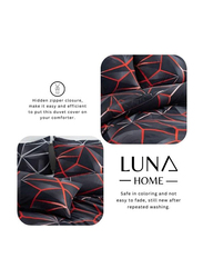 Deals For Less Luna Home 6-Piece Geometric Design Duvet Cover Set, 1 Duvet Cover + 1 Fitted Sheet + 4 Pillow Covers, King, Black/Red