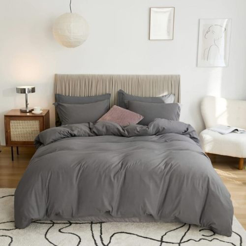 Luna Home 6-Piece Duvet Cover Set, 1 Duvet Cover + 1 Fiat Sheet + 4 Pillow Covers, Queen, Dark Grey