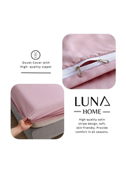 Deals For Less 6-Piece Luna Home Silky Satin Plain Duvet Cover Set, 1 Duvet Cover + 1 Fitted Sheet + 4 Pillow Covers, King, Pink