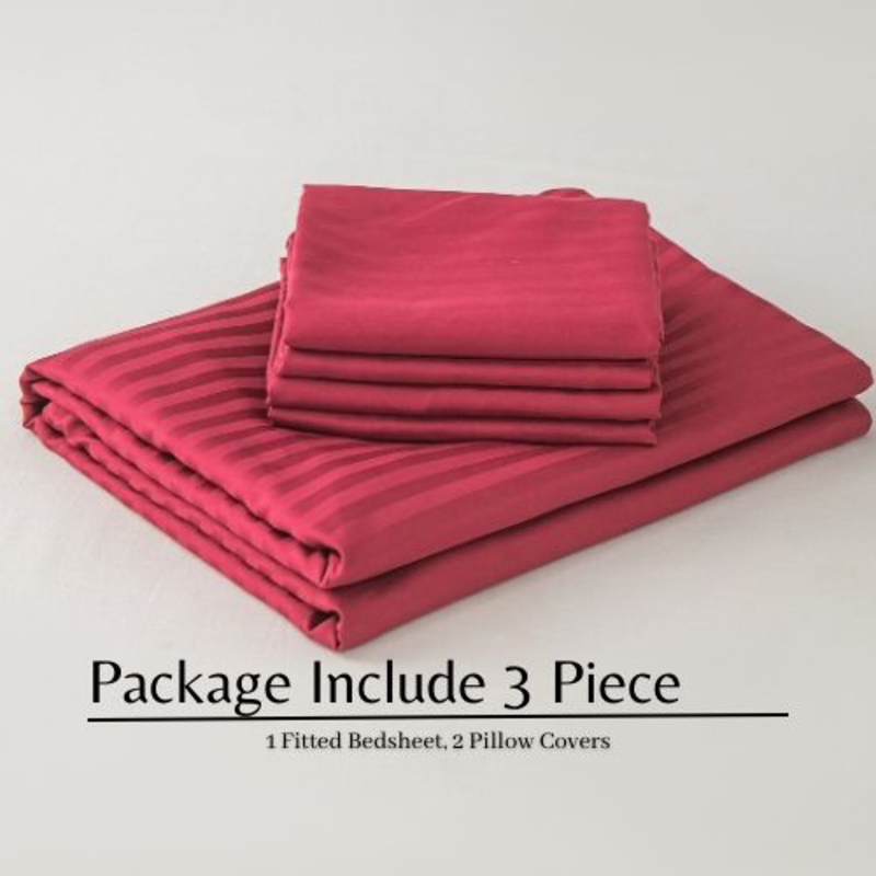 Luna Home 3-Piece Fitted Sheet Set, 1 Fitted Sheet + 2 Pillow Covers, King, Berry Red