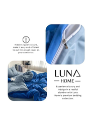 Deals For Less Luna Home Premium 6-Piece Korean Reversible Plain Bedding Set, 1 Duvet Cover + 1 Fitted Sheet + 4 Pillow Cases, King, Grey/Blue