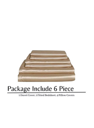 Deals For Less Luna Home 6-Piece Plain Bedding Set, 1 Duvet Cover + 1 Fitted Sheet + 4 Pillow Cases, Silky Satin, King Size, Beige