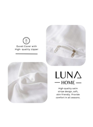 Deals For Less Luna Home 6-Piece Stripe Design Bedding Set without Filler, 1 Duvet Cover + 1 Fitted Sheet + 4 Pillow Cases, King Size, White