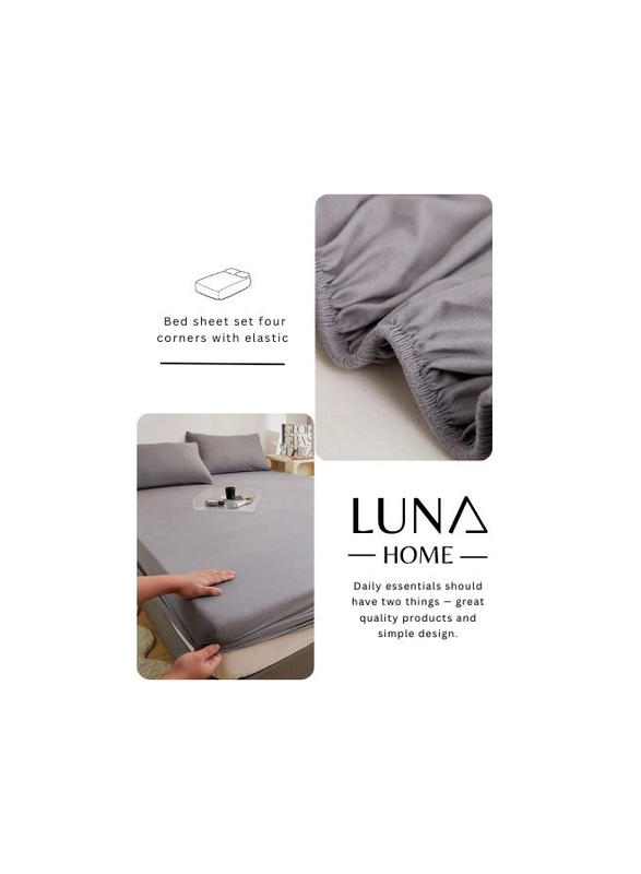 Luna Home 3-Piece Fitted Sheet Set, 1 Fitted Sheet + 2 Pillow Covers, Single, Grey