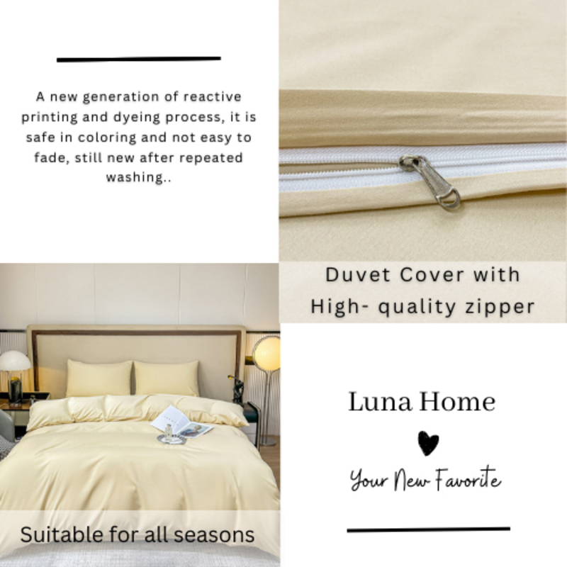 Luna Home Premium Quality Basic King Size 6 Pieces, Duvet Cover Set, Creamy Milk