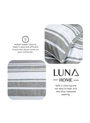 Deals For Less Luna Home 4-Piece Stripe Design Bedding Set, 1 Duvet Cover + 1 Fitted Sheet + 2 Pillow Cases, Single Size, Grey