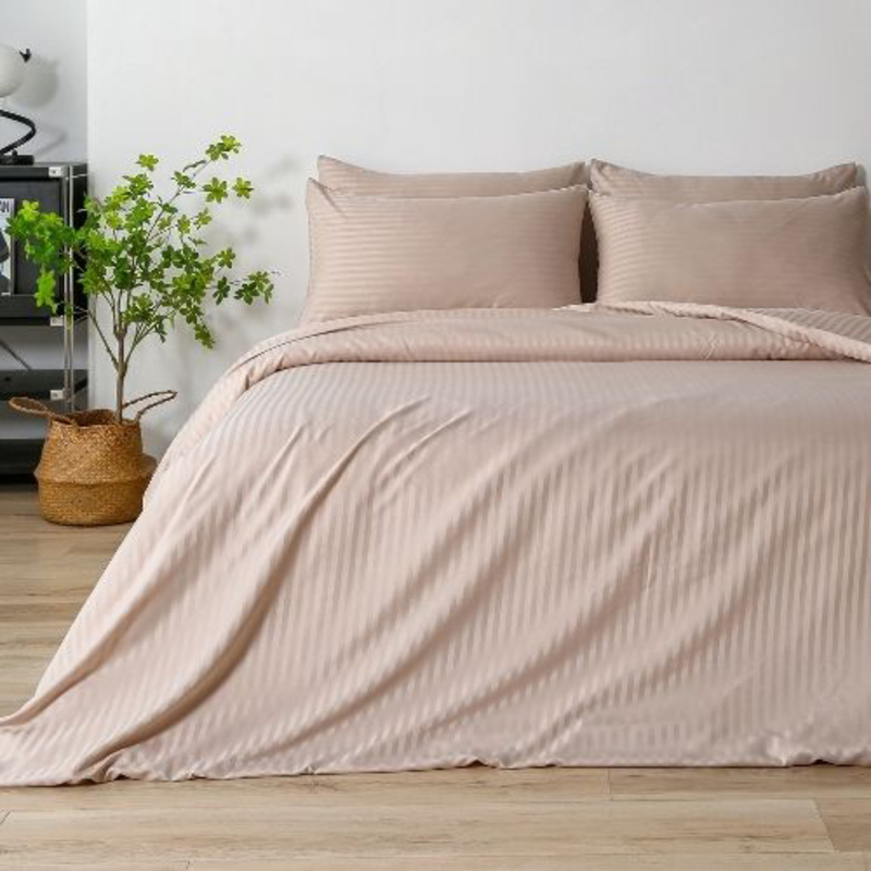 Deals For Less Luna Home 6-Piece Stripe Design Bedding Set without Filler, 1 Duvet Cover + 1 Fitted Sheet + 4 Pillow Cases, King Size, Caramel Beige