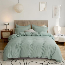 Luna Home 6-Piece Duvet Cover Set, 1 Duvet Cover + 1 Fiat Sheet + 4 Pillow Covers, Queen, Green