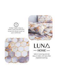 Deals For Less Luna Home 6-Piece Marble Design Duvet Cover Set, 1 Duvet Cover + 1 Fitted Sheet + 4 Pillow Covers, King, White/Purple