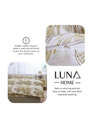 Deals For Less Luna Home 6-Piece Golden Leaf Design Duvet Cover Set, 1 Duvet Cover + 1 Flat Sheet + 4 Pillow Cases, Queen, Golden