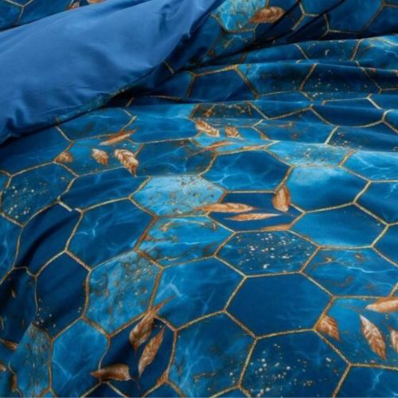 Deals For Less Luna Home 6-Piece Marble Design Duvet Cover Set, 1 Duvet Cover + 1 Flat Sheet + 4 Pillow Covers, Queen, Blue