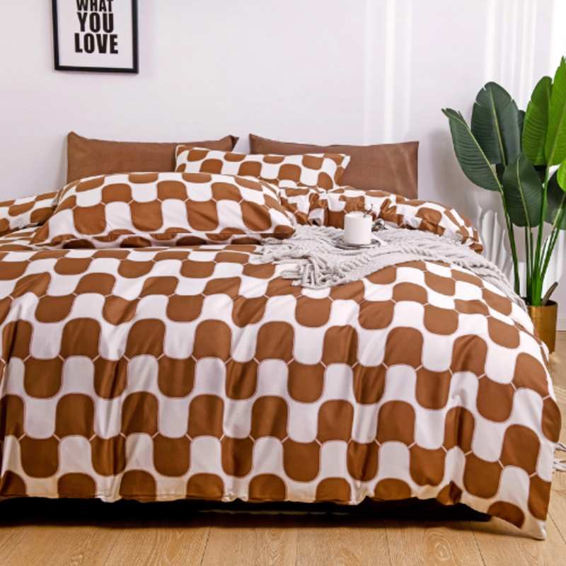 Luna Home 4-Piece Wave Design without Filler Bedding Set, 1 Duvet Cover + 1 Flat sheet + 2 Pillow Covers, Single, Brown