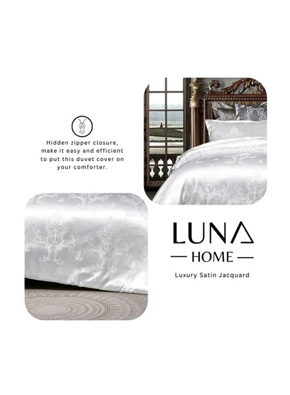 Deals For Less Luna Home Satin Jacquard 6-Piece White Bohemia Style Bedding Set, 1 Duvet Cover + 1 Fitted Sheet + 4 Pillow Cases, King, White