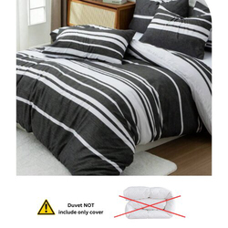 Deals For Less Luna Home 6-Piece Stripe Design Bedding Set, 1 Duvet Cover + 1 Flat Sheet + 4 Pillow Cases, Queen Size, Black