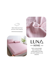 Luna Home 3-Piece Fitted Sheet Set, 1 Fitted Sheet + 2 Pillow Covers, King, Light Old Rose
