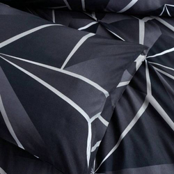 Deals For Less Luna Home 6-Piece Geometric Design Duvet Cover Set, 1 Duvet Cover + 1 Flat Sheet + 4 Pillow Covers, Queen, Black/Grey