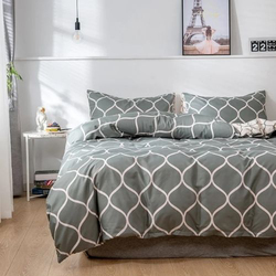 Deals For Less Luna Home 4-Piece Geometric Design Bedding Set without Filler, 1 Duvet Cover + 1 Fitted Sheet + 2 Pillow Cases, Single, Green/Grey