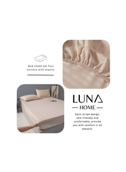 Luna Home 3-Piece Fitted Sheet Set, 1 Fitted Sheet + 2 Pillow Covers, Single, Beige