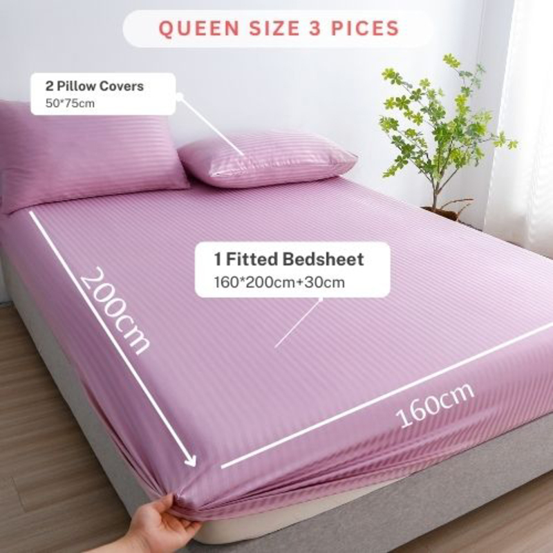 Luna Home 3-Piece Fitted Sheet Set, 1 Fitted Sheet + 2 Pillow Covers, Queen, Greige Violet