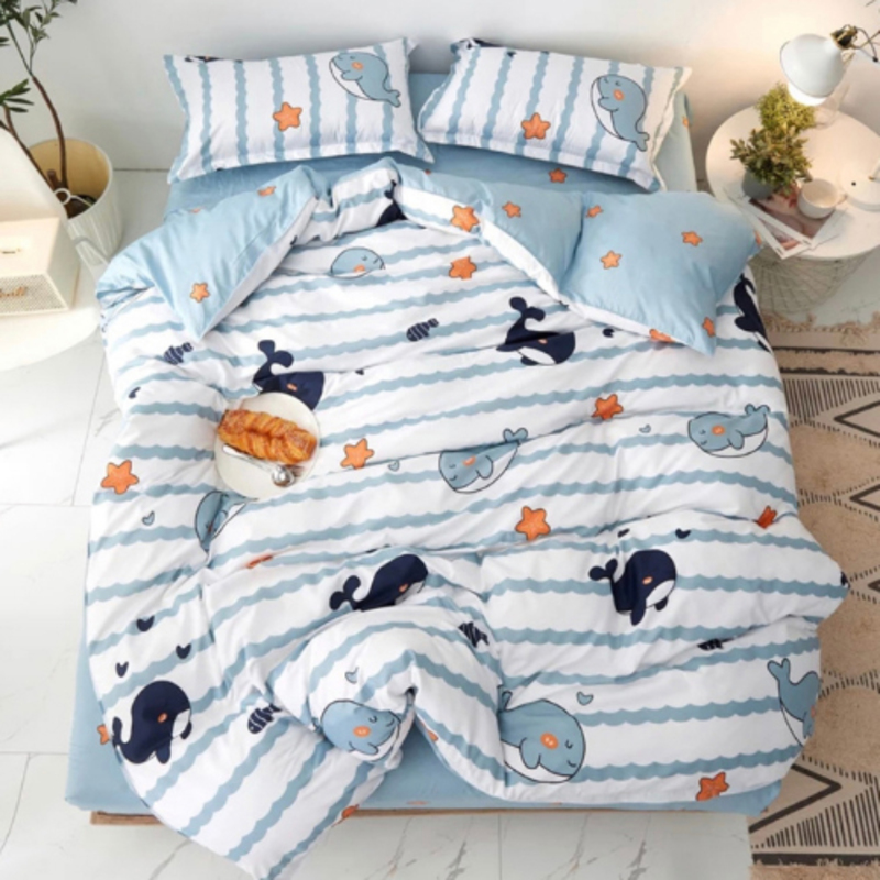 Deals For Less 4-Piece Whale Design Bedding Set, 1 Duvet Cover + 1 Fitted Sheet + 2 Pillow Cases, Multicolor, Single