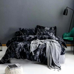 ديلز فور ليس طقم سرير من 6 قطع بتصميم رخامي جميل، 1 غطاء لحاف + 1 شرشف سرير + 4 غطاء وسادة، أسود، كوين/ مزدوج