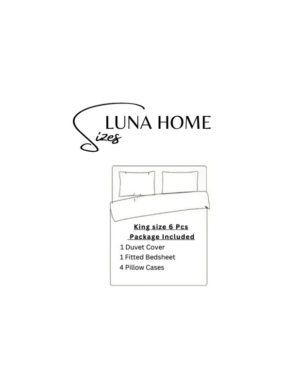 Luna Home 6-Piece Duvet Cover Set, 1 Duvet Cover + 1 Fitted Sheet + 4 Pillow Covers, King, Light Grey