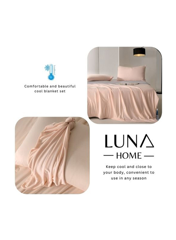 Luna Home 3-Piece Icy Silky Summer Cool Quilt Set, 1 Quilt + 2 Pillow Covers, Pink/Grey, One Size