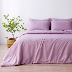 Deals For Less 6-Piece Luna Home Stripe Design Bedding Set, 1 Duvet Cover + 1 Flat Sheet + 4 Pillow Covers, Queen, Grey