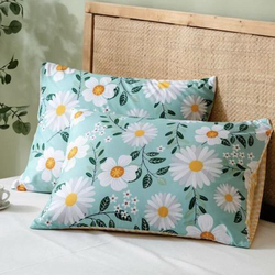 ديلز فور ليس لونا هوم طقم سرير بتصميم زهرة مكون من 6 قطع ، بدون حشو ، 1 غطاء لحاف + 1 شرشف مسطح + 4 كيس وسادة ، كوين / مزدوج ، أخضر