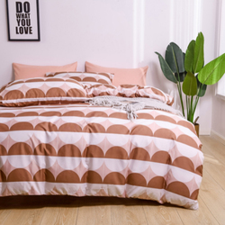 Luna Home 4-Piece Circle Design without Filler Bedding Set, 1 Duvet Cover + 1 Flat sheet + 2 Pillow Covers, Single, Brown
