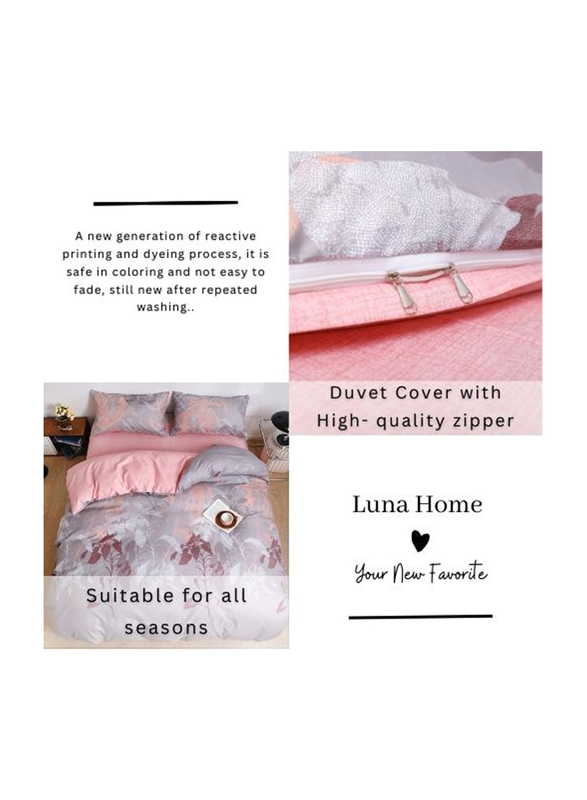 Deals For Less Luna Home 6-Piece Reversible Leaves Design Gray Blush Bedding Set Without Filler, 1 Duvet Cover + 1 Flat Sheet + 4 Pillow Cases, King, Grey
