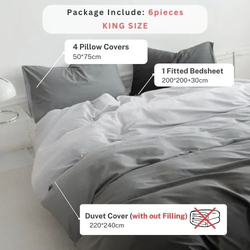 Luna Home 6-Piece Duvet Cover Set, 1 Duvet Cover + 1 Fitted Sheet + 4 Pillow Covers, King, Ombre Dark Grey