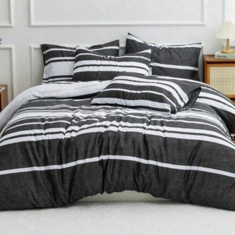 

Deals For Less LUNAHOME- Premium Satin Stripe Duvet Cover Set, 1 Duvet Cover + 1 Fitted Sheet + 4 Pillow Covers, King, Cream