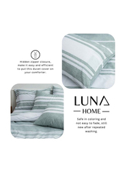 Deals For Less 6-Piece Luna Home Stripe Design Bedding Set, 1 Duvet Cover + 1 Fitted Sheet + 4 Pillow Covers, King, Grey