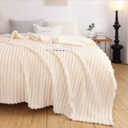 Luna Home 1-Piece Throw Striped Fleece Blanket Super Soft, White, One Size