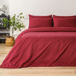 Deals For Less Luna Home 6-Piece Stripe Design Bedding Set without Filler, 1 Duvet Cover + 1 Fitted Sheet + 4 Pillow Cases, King Size, Berry Red