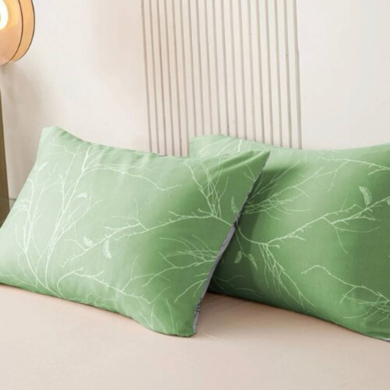 Luna Home 6-Piece Without Filler, Twigs Design Bedding Set, 1 Duvet Cover + 1 Flat Bedsheet + 4 Pillow Covers, Green, Queen Size