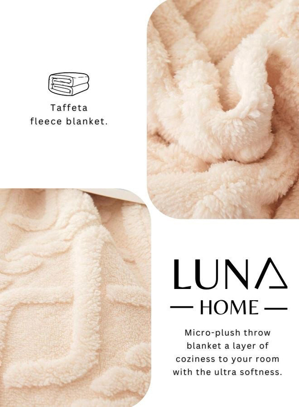 Luna Home 1-Piece Throw Striped Taffeta Fleece Blanket Super Soft, Ivory, One Size