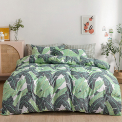 Deals For Less 6-Piece Leaves Design Bedding Set, without Filler, 1 Duvet Cover + 1 Flat Sheet + 4 Pillow Covers, Pine Green/Grey, Queen/Double