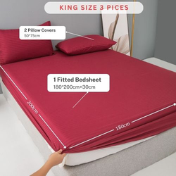 Luna Home 3-Piece Fitted Sheet Set, 1 Fitted Sheet + 2 Pillow Covers, King, Berry Red