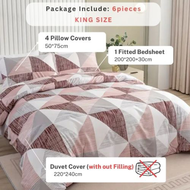 Deals For Less 4-Piece Luna Home Stripe Design Bedding Set, 1 Duvet Cover + 1 Fitted Sheet + 2 Pillow Covers, Single, Light Brown