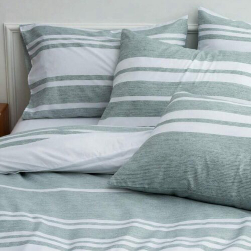 Deals For Less 6-Piece Luna Home Stripe Design Duvet Cover Set, 1 Duvet Cover + 1 Fitted Sheet + 4 Pillow Covers, King, Green