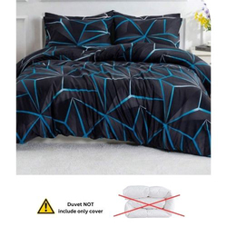 Deals For Less Luna Home 4-Piece Geometric Design Duvet Cover Set, 1 Duvet Cover + 1 Fitted Sheet + 2 Pillow Covers, Single, Black/Blue